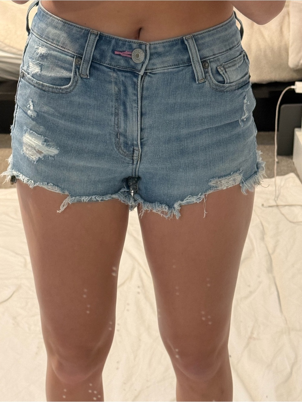 American Eagle Outfitters Light Blue Distressed Denim Shorts